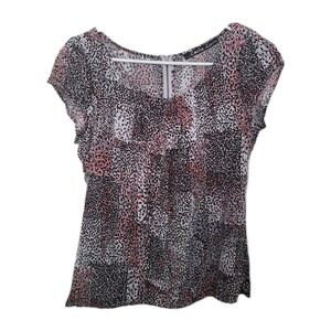 Cache Cache Cap Sleeve Blouse Womens 1 Black White Red Abstract Dot Zip Back